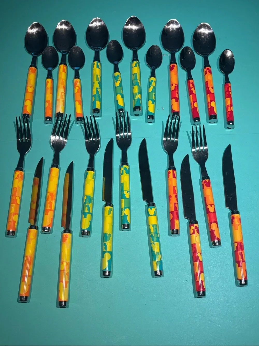 Vintage Collectible DISNEY Stainless MICKEY MOUSE Themed Flatware Set,  6 sets